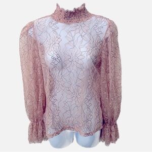 Shein, High Neck, Long Sleeve Lacy Top